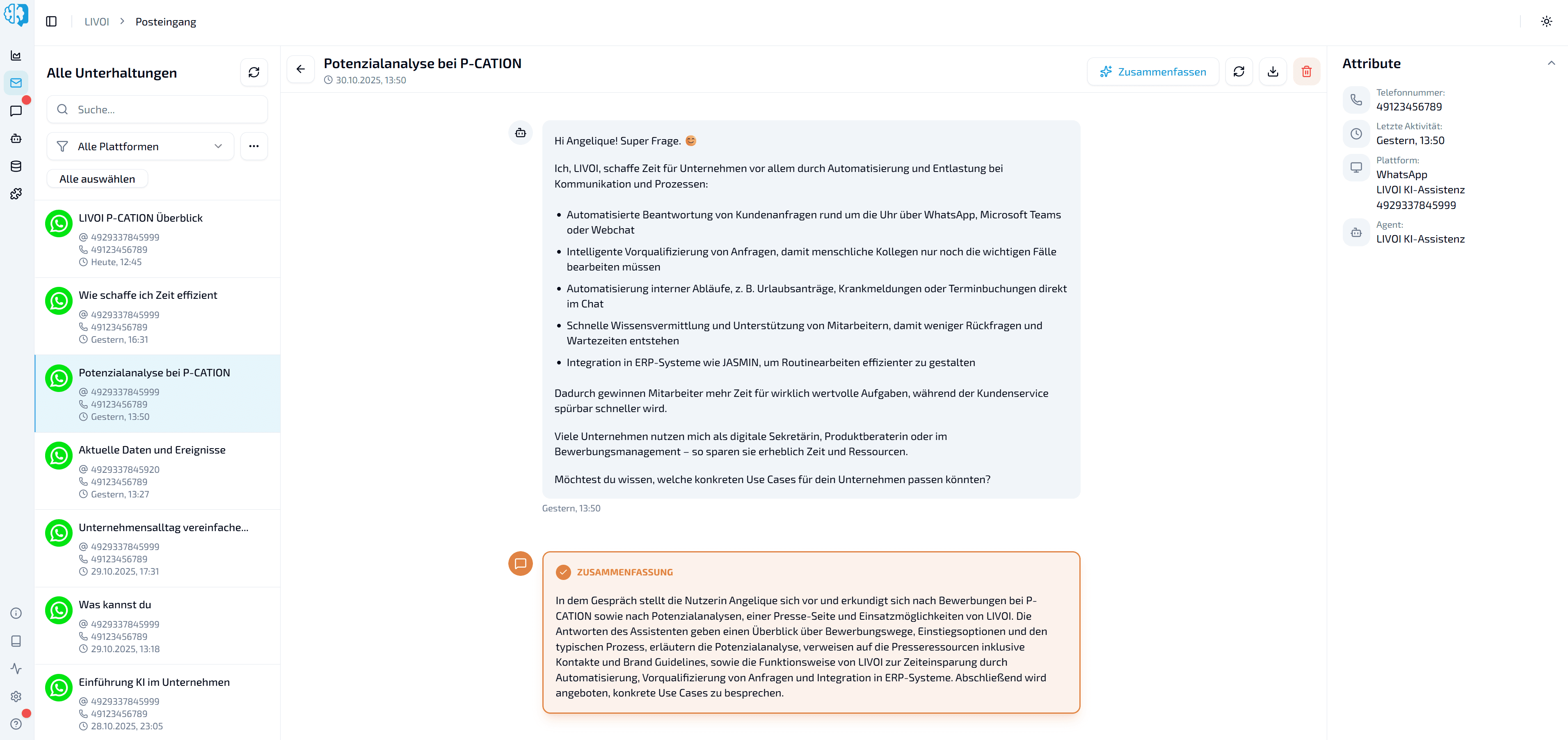 LIVOI Dashboard: Zusammenfassen Funktion