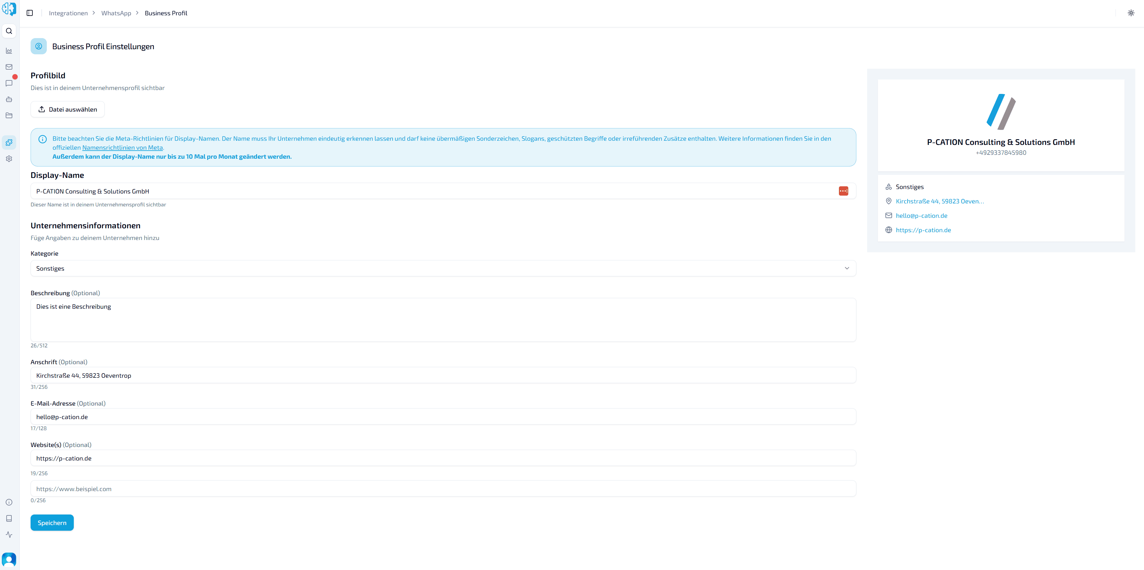 LIVOI Dashboard: Meta Business Profil im Frontend bearbeiten