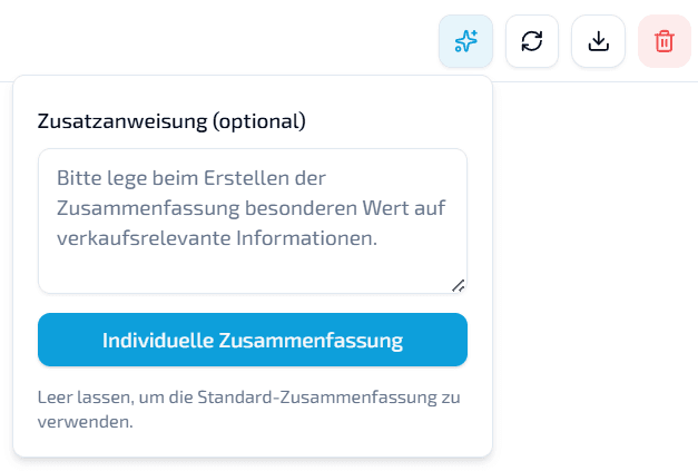 LIVOI Dashboard: Individuelle Zusatzanweisung