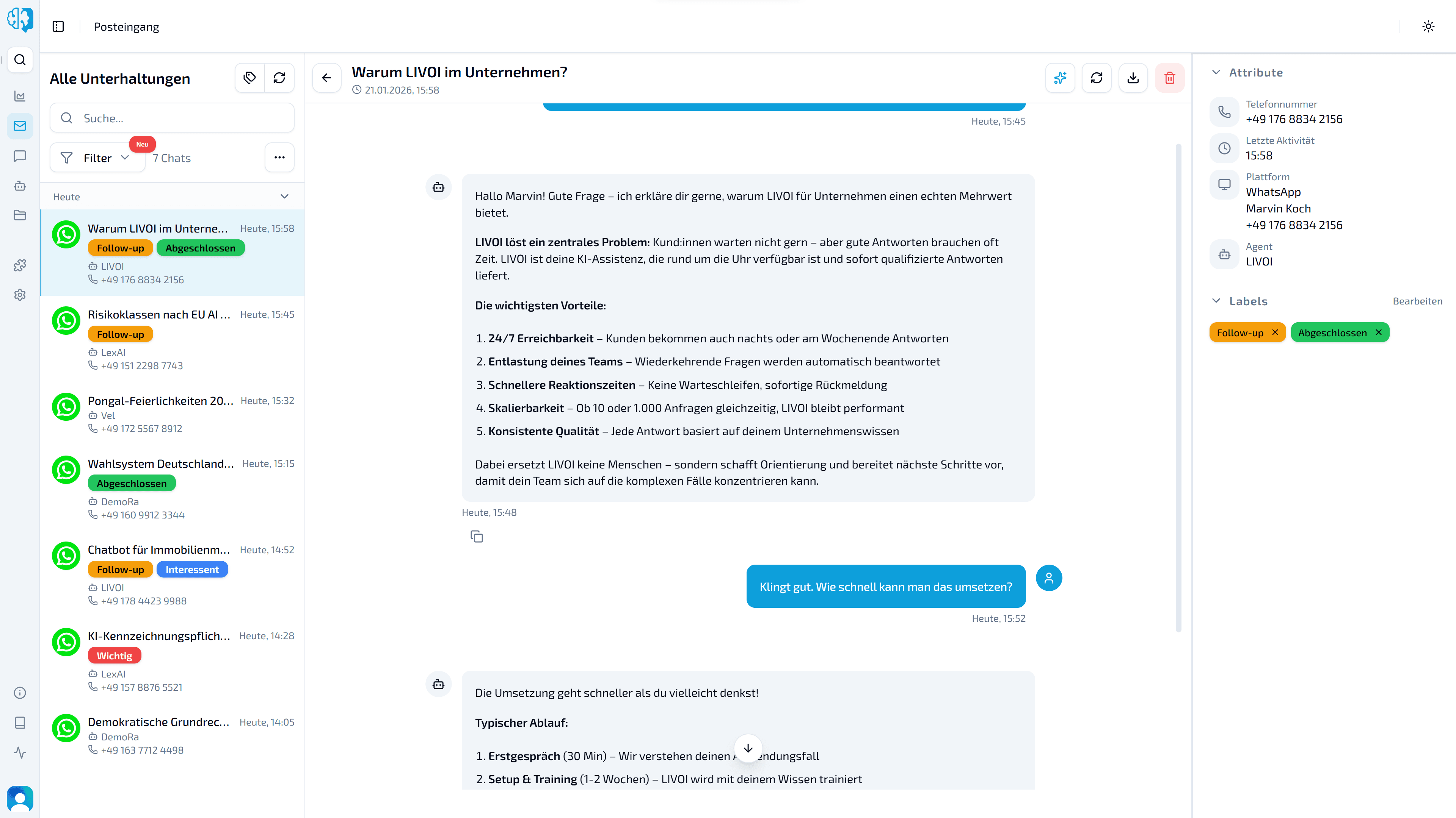 LIVOI Posteingang: Neue Oberfläche