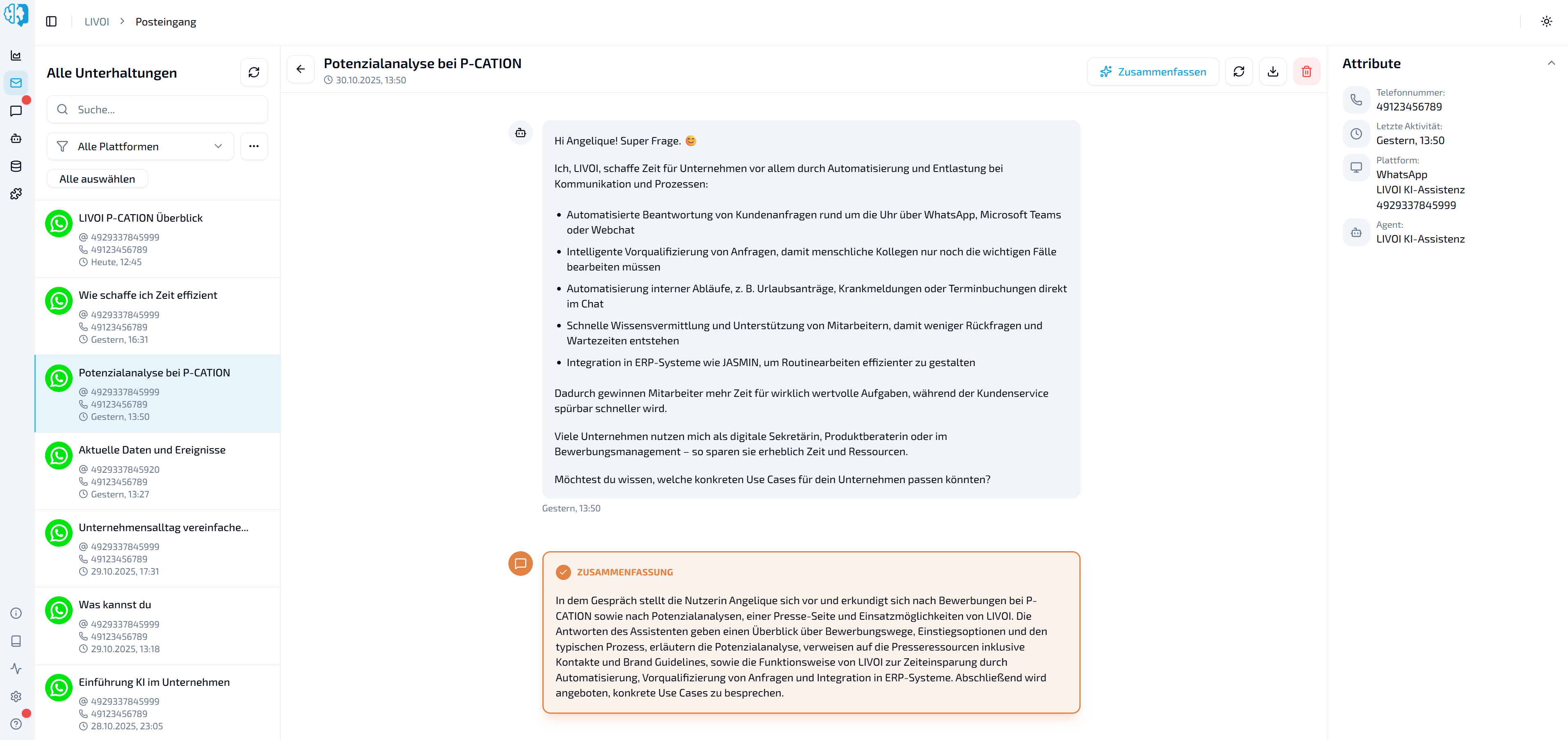 LIVOI Dashboard: Zusammenfassen Funktion