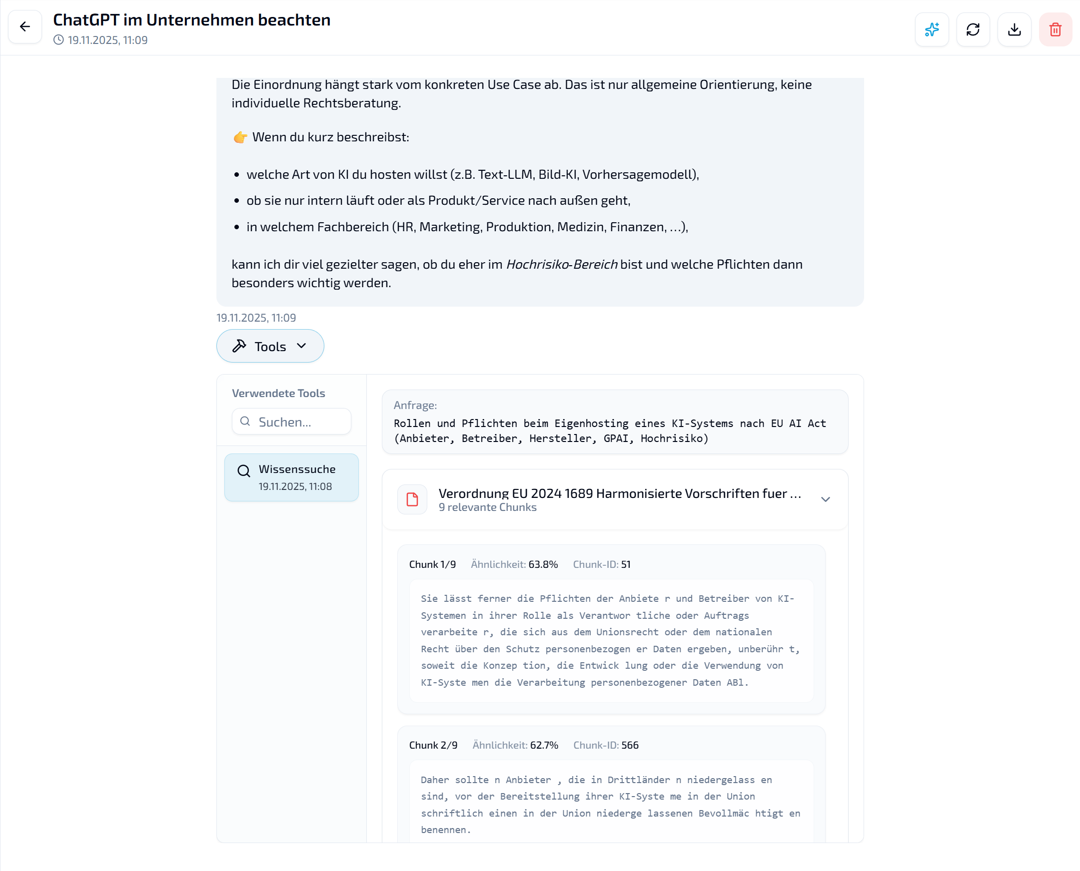 LIVOI Dashboard: Werkzeugeinsicht im Agentenverlauf