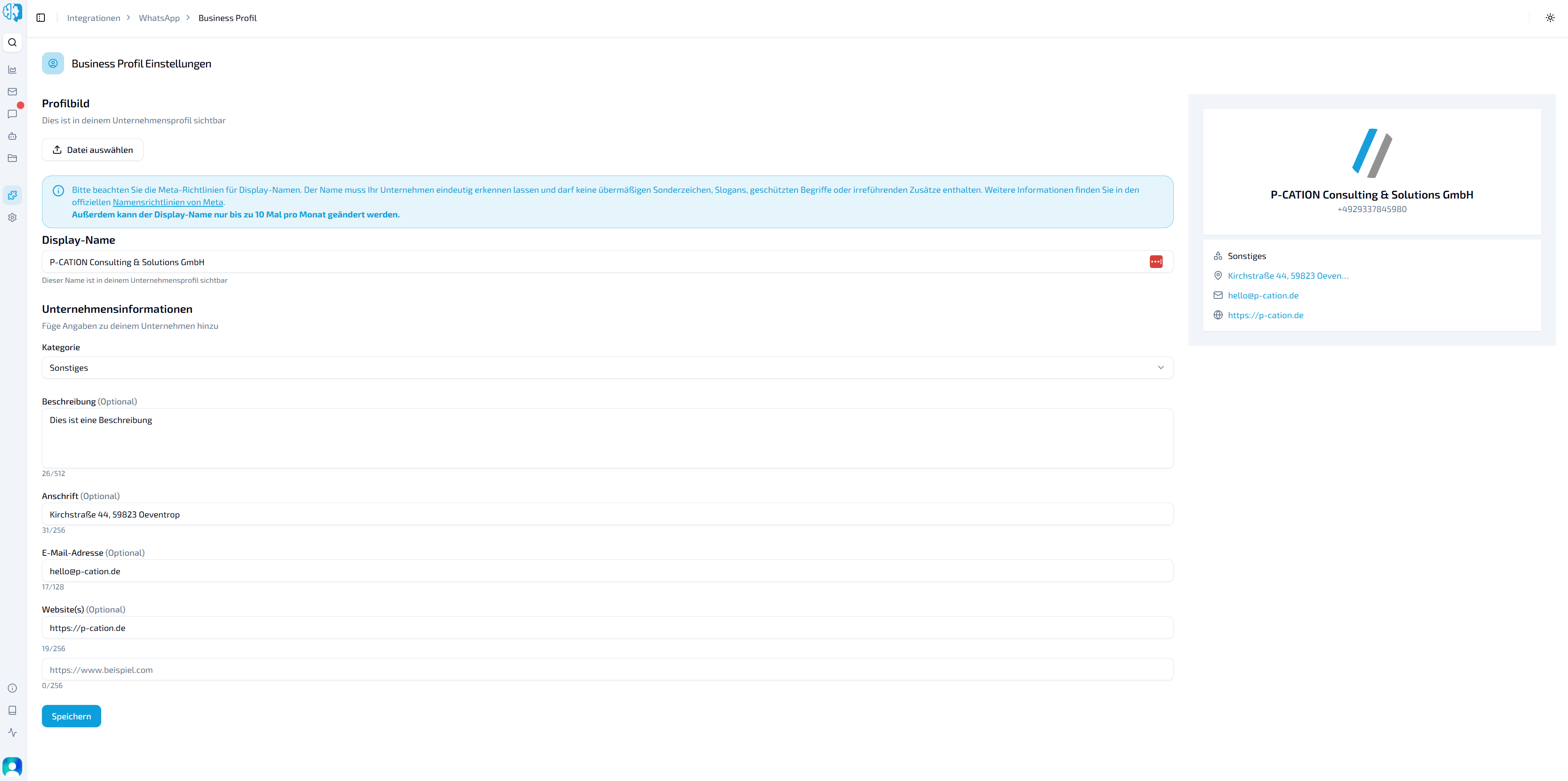 LIVOI Dashboard: Meta Business Profil im Frontend bearbeiten