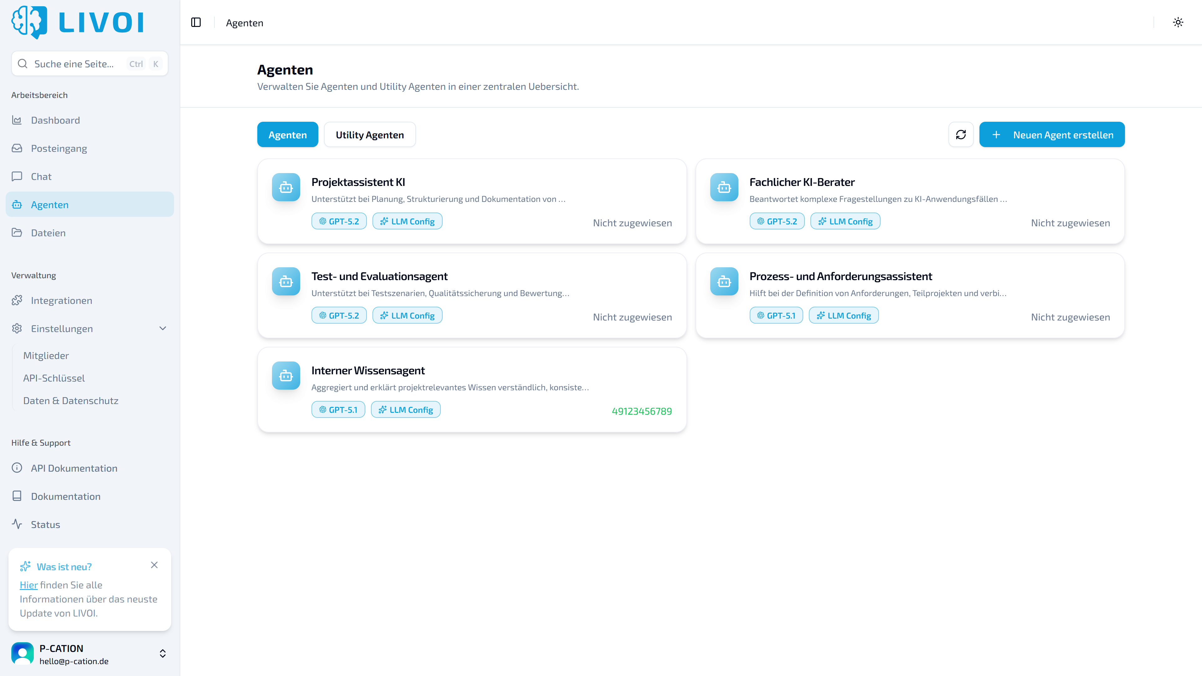 Vereinfachte Benutzeroberfläche der Agent-Erstellung