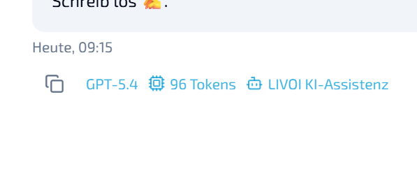 Zusätzliche Chat-Informationen zu Modell, Agent und Tokens