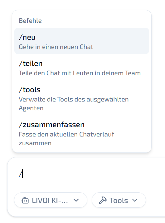 Slash Commands in der LIVOI Plattform