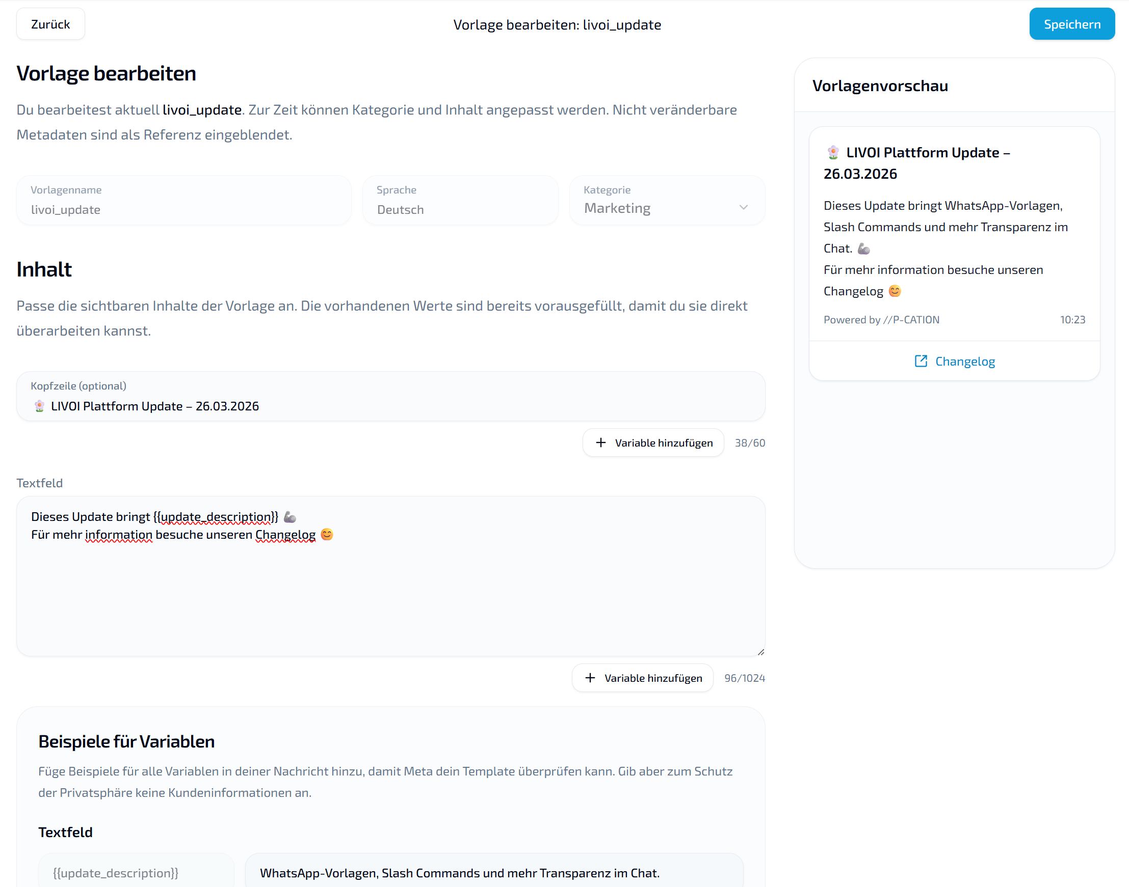 WhatsApp-Templates in der LIVOI Plattform
