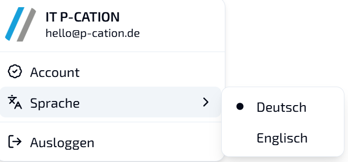 Sprachauswahl im Profilmenü des LIVOI Dashboards