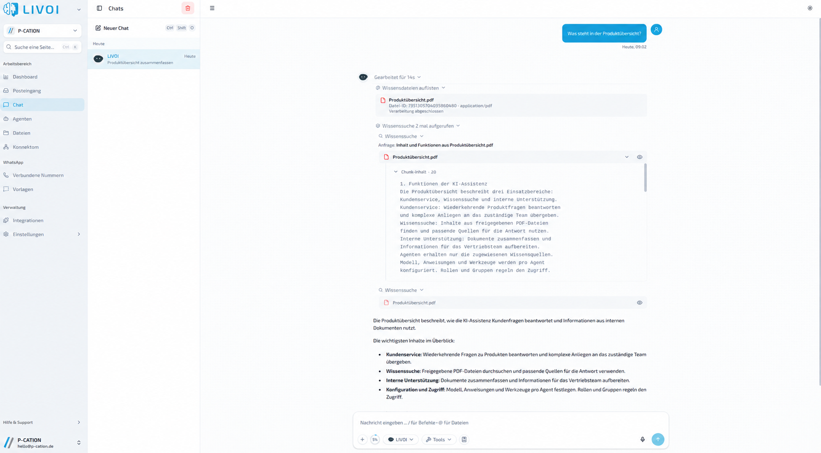 Werkzeugaufrufe Dashboard